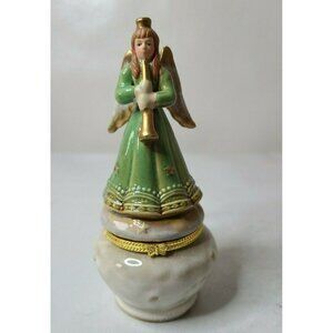 Vintage Porcelain Angel Figurine Trinket Box Hinged Jewelry Storage Victorian